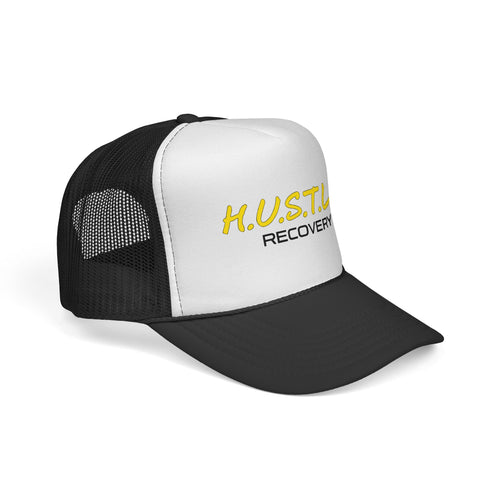 HUSTLE Recovery Trucker Hat — Motivational Mesh Cap for Sobriety & Wellness